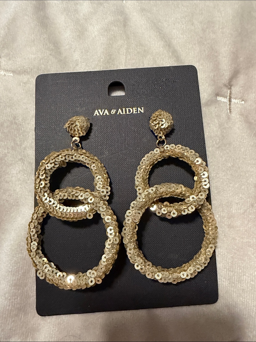 Ava & Aiden Shimmering Gold Triple Hoop Sequin Earrings